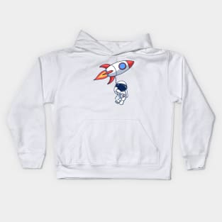 Astronaut Floating With Rocket Balloon Kids Hoodie